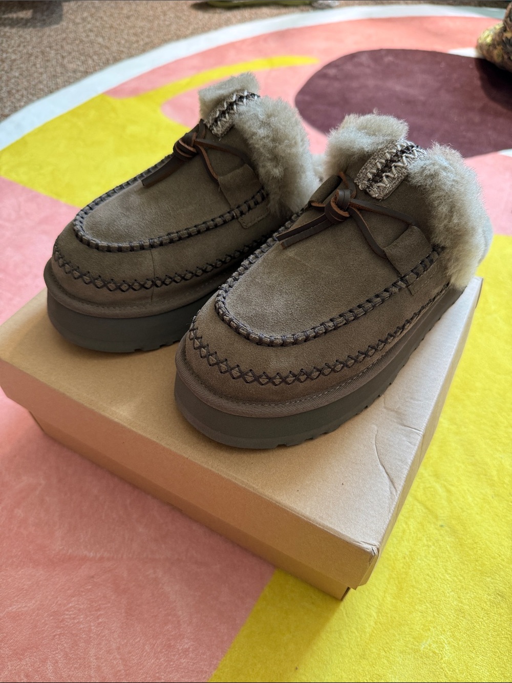 UGG Women's Suede Faux-Fur Lined Clog Mules - Taupe